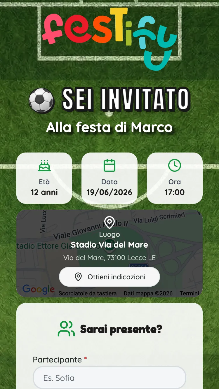Invito tema calcio